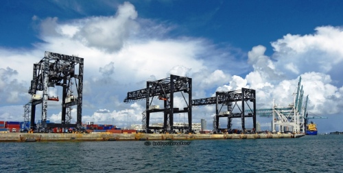 Miami port dockside gantry cranes
